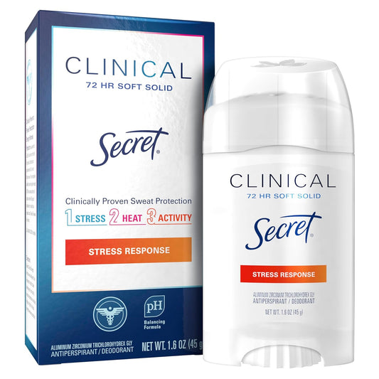 Secret Antiperspirant Clinical Strength Deodorant For Women, Soft Solid, Stress Response, 1.6 Oz, (Pack Of 3)