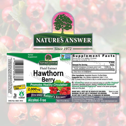 Nature'S Answer Alcohol-Free Hawthorn Berries 2000Mg 1Oz Extract | Promotes Circulation Function | Helps Maintain Cholesterol Levels | Gluten-Free, Kosher Certified & No Preservatives | Single Count
