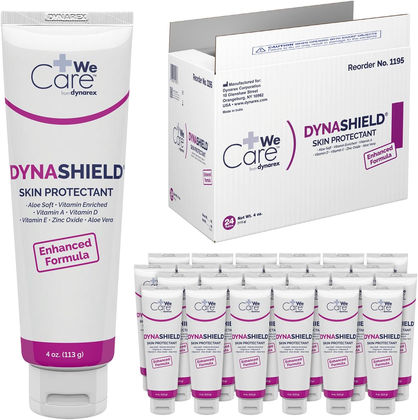 Dynarex Dynashield Skin Protectant Barrier Cream - Zinc Oxide Cream With Vitamins A, D, E, Aloe Vera - Protective Ointment, Helps Moisturize Dry Skin - 4Oz Tube, 24 Per Case