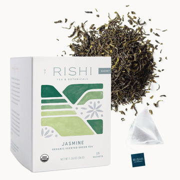 Rishi Tea Jasmine Green Tea - Organic Sachet Tea Bags, Caffeinated Scented Chinese Green Tea With Floral Aroma & Taste - 15 Count (Pack Of 1)