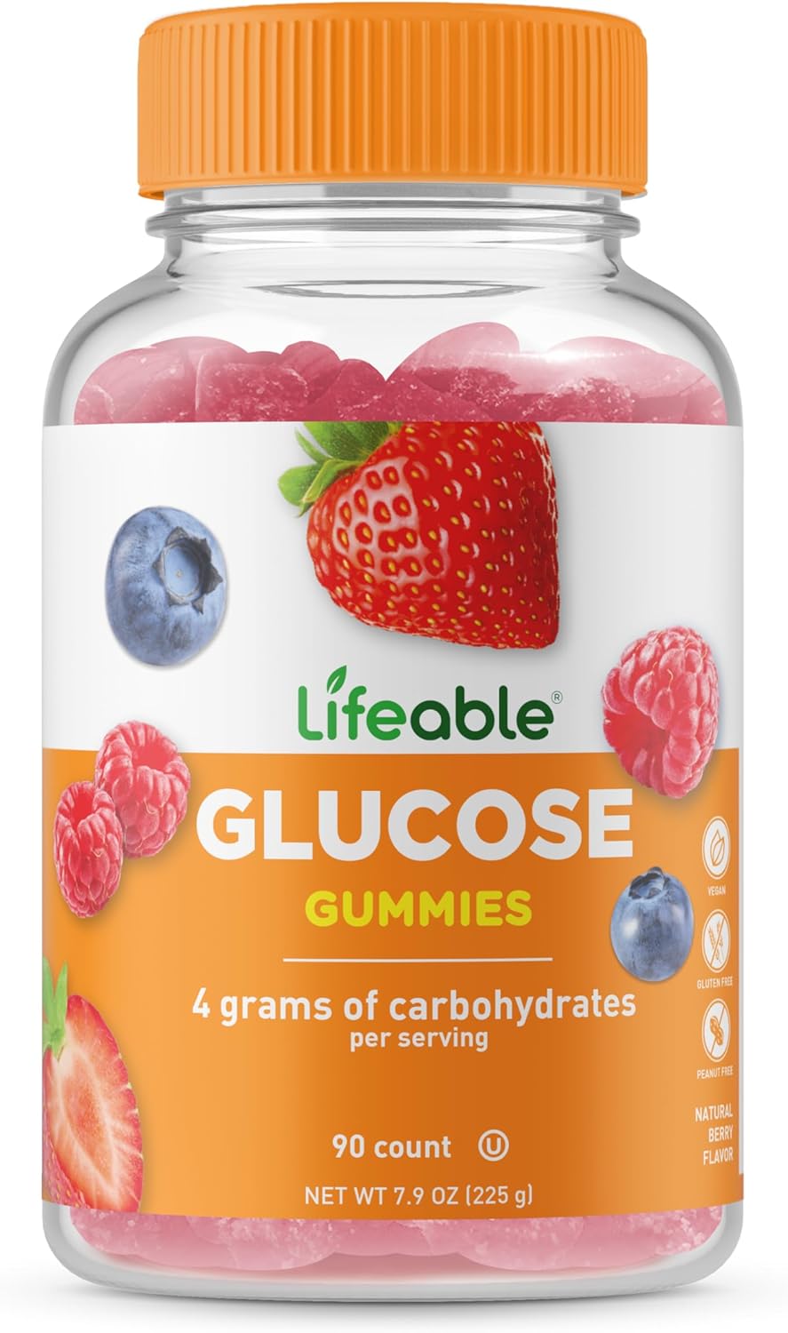 Lifeable Glucose Gummies - Great Tasting Natural Flavor Gummy - Gluten Free Gmo-Free Chewable - For Adults And Kids - 90 Gummies