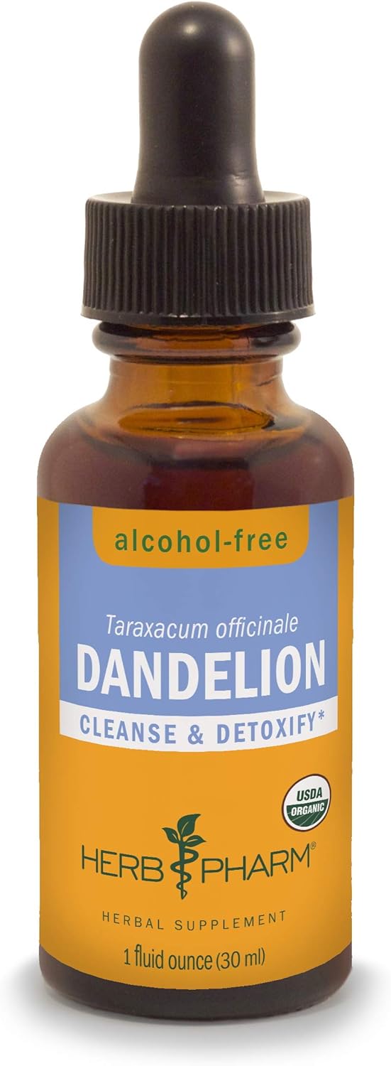 Herb Pharm Certified Organic Dandelion Liquid Extract for Cleansing and Detoxification, Alcohol-Free Glycerite, 1 Ounce