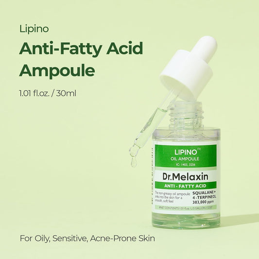 Lipino Anti-Fatty Acid Oil Ampoule | Moisturizing Serum For Sebum Control & Deep Hydration | Prevents Pore Clogging For Oily And Acne-Prone Skin 1.01Fl.Oz