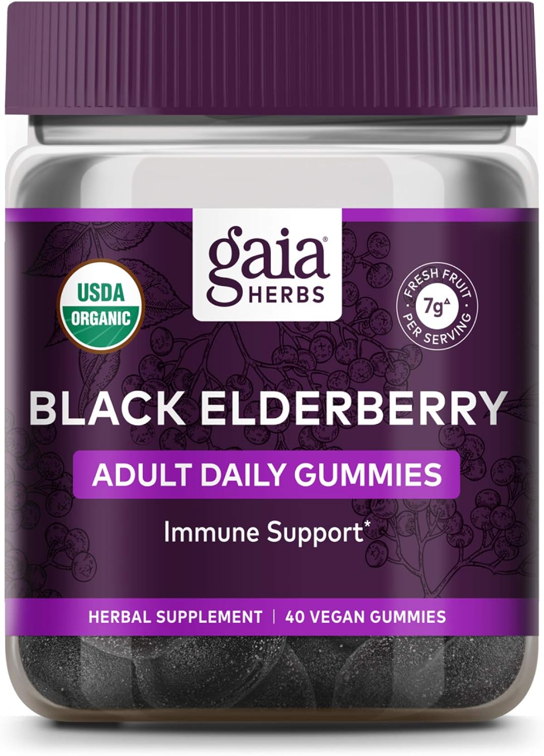 Gaia Herbs, Adult Daily Gummies, Organic, Vegan, Sambucus Black Elderberry Supplement For Daily Immune And Antioxidant Support, 40 Count (Pack Of 1)