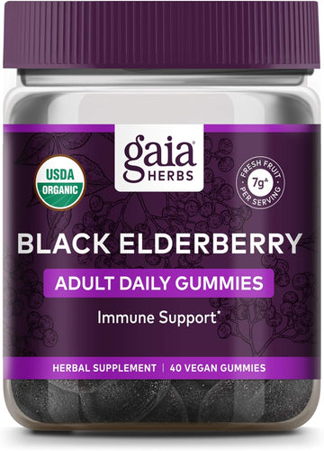Gaia Herbs, Adult Daily Gummies, Organic, Vegan, Sambucus Black Elderberry Supplement For Daily Immune And Antioxidant Support, 40 Count (Pack Of 1)