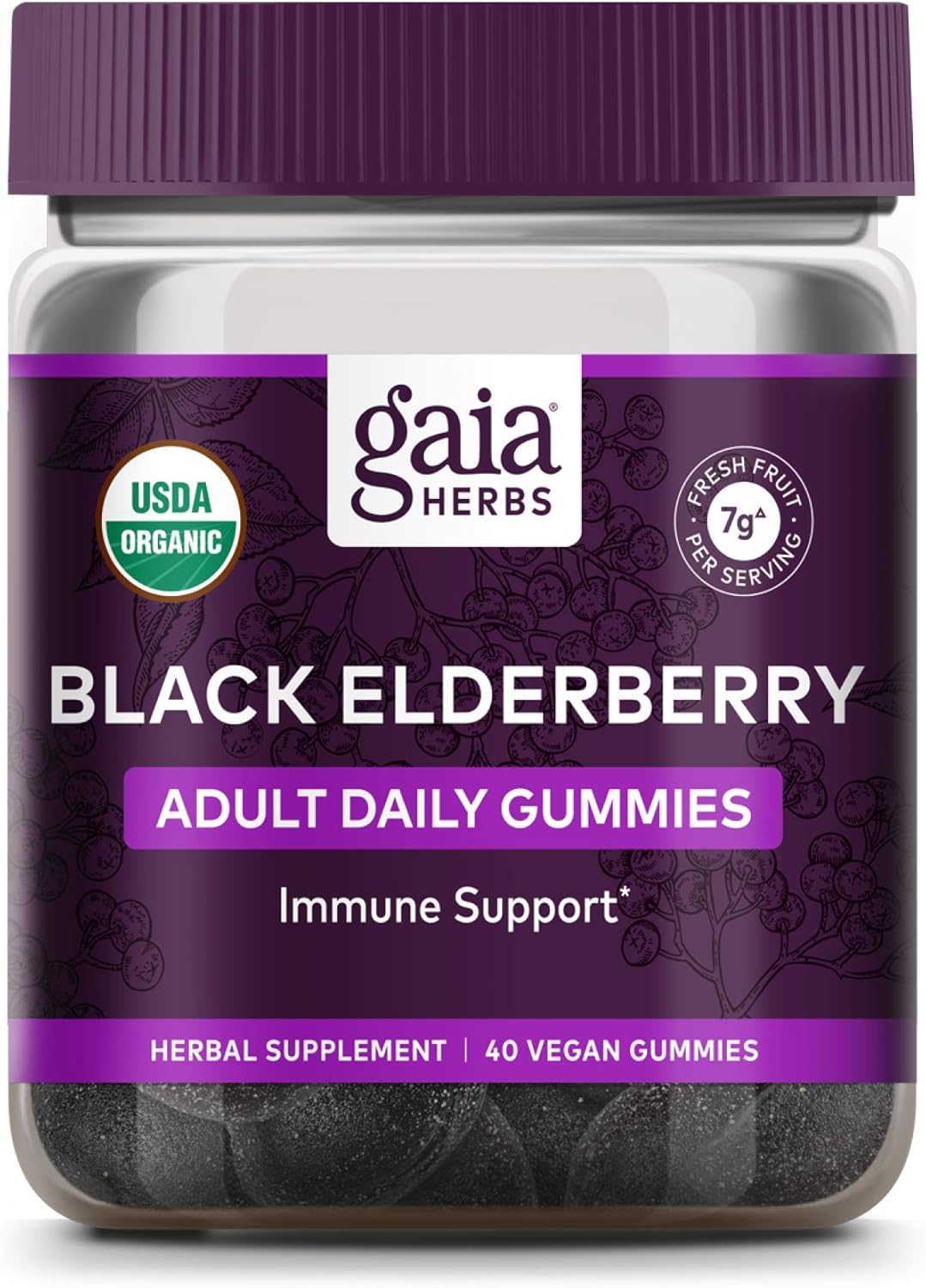 Gaia Herbs Black Elderberry Adult Daily Gummies - Delicious Immune Support Supplement - Made With Certified Organic Black Elderberries For Immune System Support, 40 Gummies (20-Day Supply)