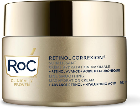 Roc Retinol Correxion Line Smoothing Max Hydration | Face Cream With Hyaluronic Acid, Anti-Wrinkle Moisturiser | 50 Ml