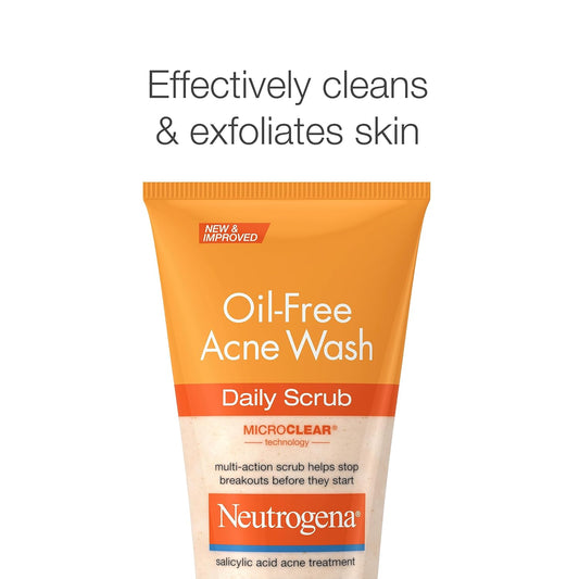 Neutrogena Oil-Free Acne Face Scrub, 2% Salicylic Acid Acne Treatment, Daily Face Wash To Help Prevent Breakouts, Exfoliating Facial Cleanser For Acne-Prone Skin, Twin Pack, 2 X 4.2 Fl. Oz