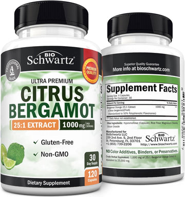 Citrus Bergamot 1000Mg - Citrus Bergamot Supplement For Cholesterol And Heart Health - Ultra Concentrated From Fresh Fruit For Enhanced Absorption - Vegan, Non-Gmo, Gluten-Free - 120 Mini Capsules