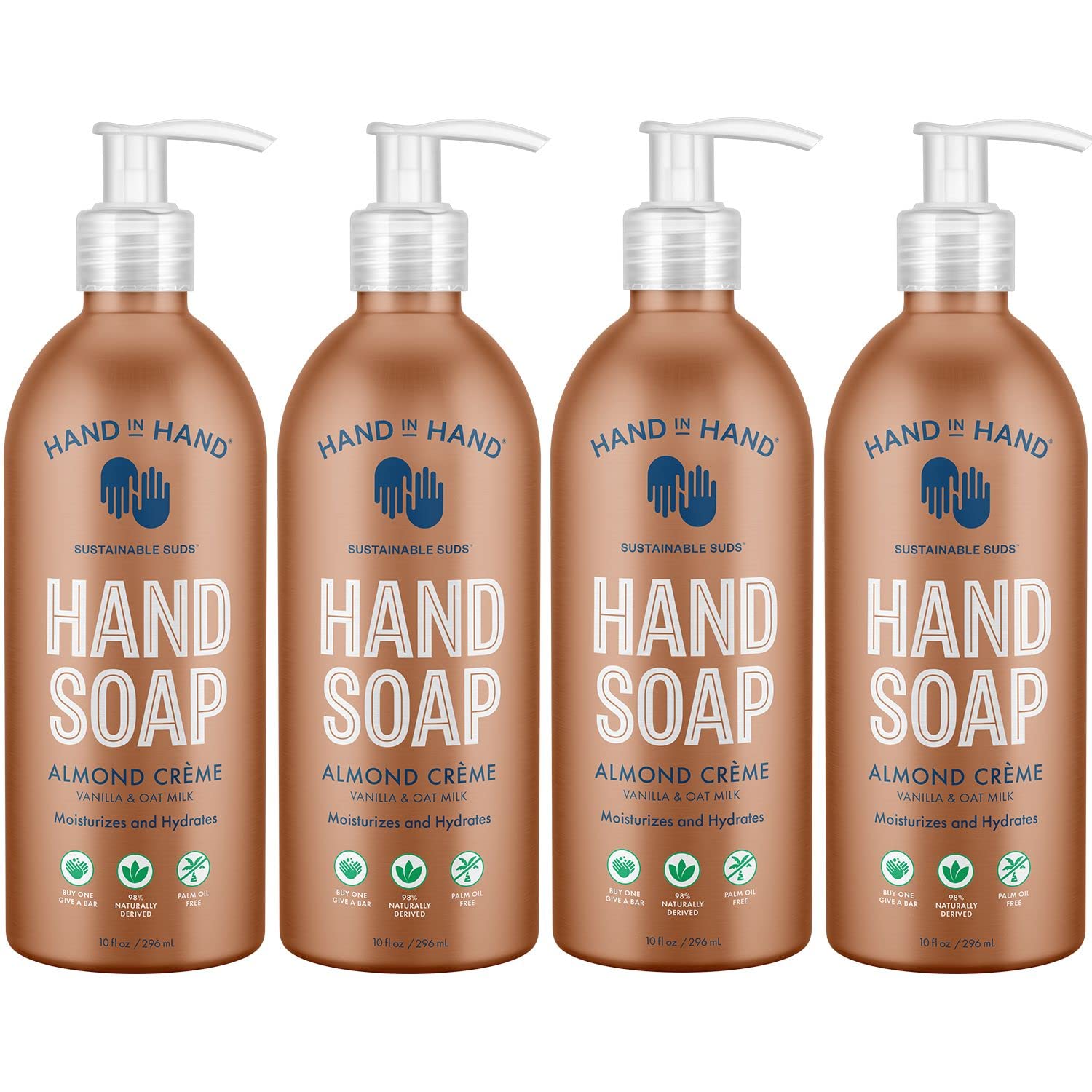 Hand In Hand Nourishing Liquid Hand Soap, 10 Fl Oz, Almond Creme, Vanilla & Oat Milk Scent, 4 Pack