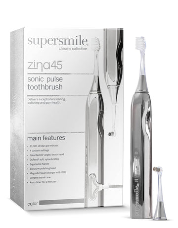 Supersmile Zina45 Deluxe Sonic Pulse Electric Toothbrush, Rechargeable Whitening Tooth Brush, Silver