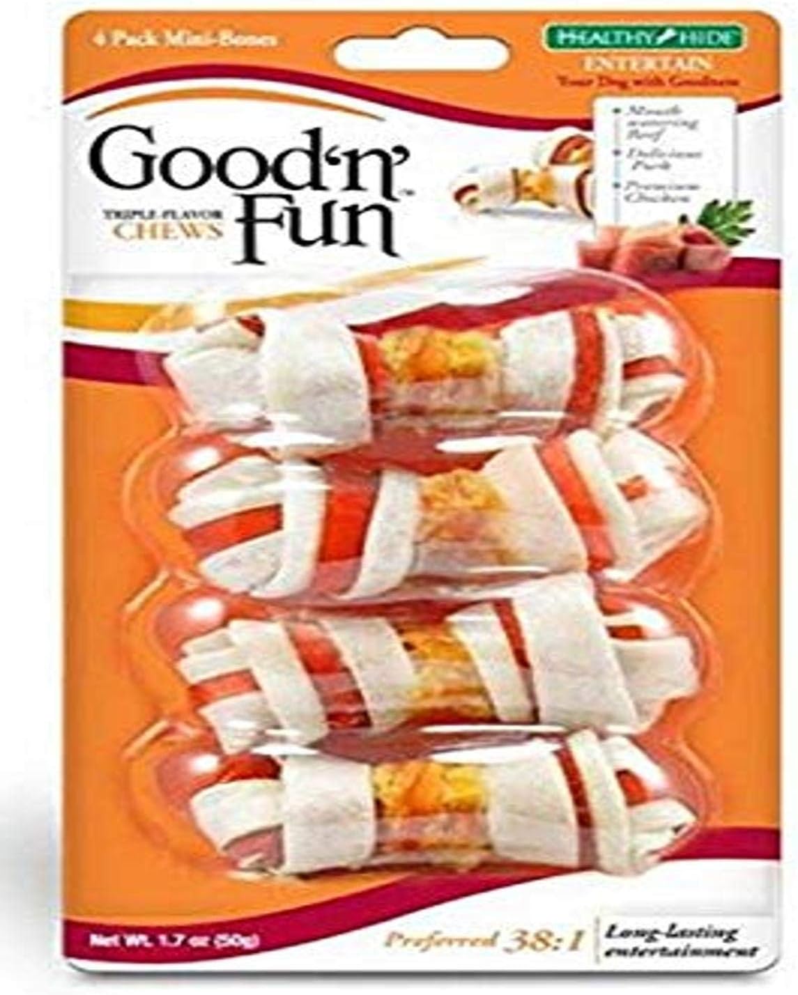 Good'N'Fun Good 'N' Fun Triple Flavor Mini Rawhide Chews, 4-Count