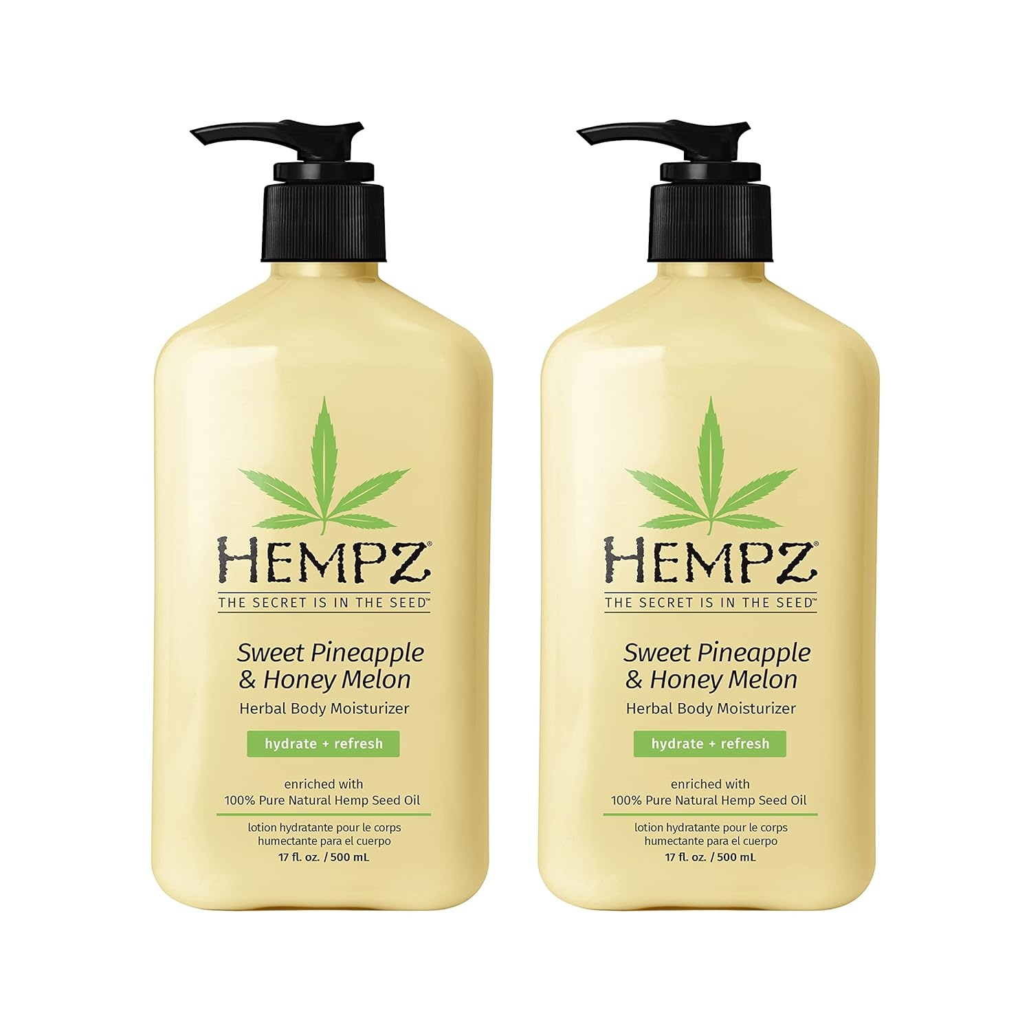 Hempz Body Lotion - Sweet Pineapple & Honey Melon Daily Moisturizing Cream, Shea Butter, Aloe, Orange Extract Body Moisturizer - Skin Care Products, Hemp Seed Oil - 17 Fl Oz, 2-Pack Bundle…