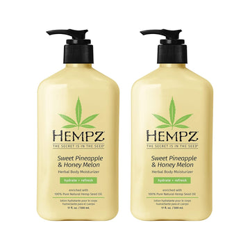 Hempz Body Lotion - Sweet Pineapple & Honey Melon Daily Moisturizing Cream, Shea Butter, Aloe, Orange Extract Body Moisturizer - Skin Care Products, Hemp Seed Oil - 17 Fl Oz, 2-Pack Bundle…