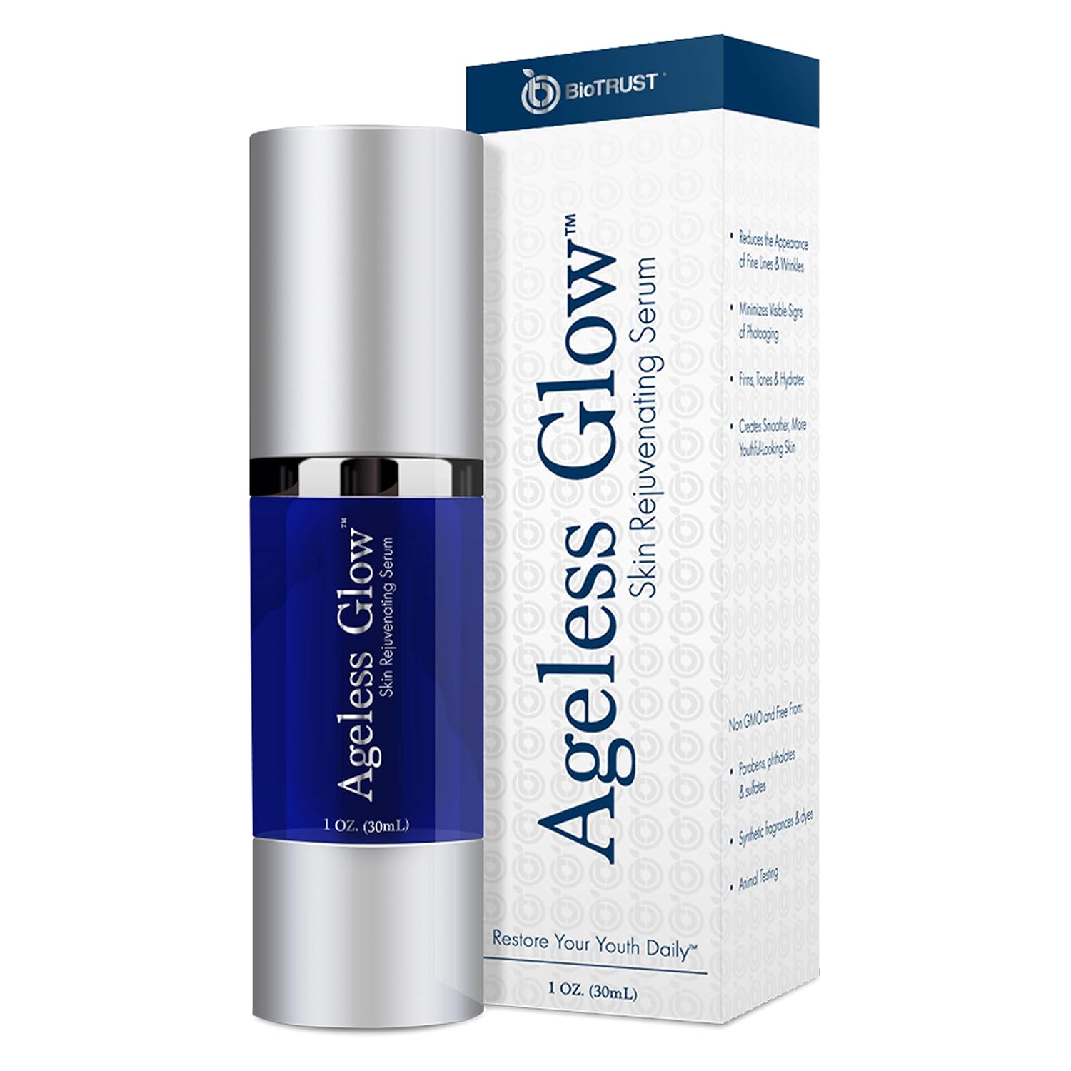 Biotrust Ageless Glow Anti Aging Moisturizer, Skin Brightening Serum With Vitamin C And Hyaluronic Acid, Plant-Based, Naturally Derived Facial Serum (1 Fl Oz.)