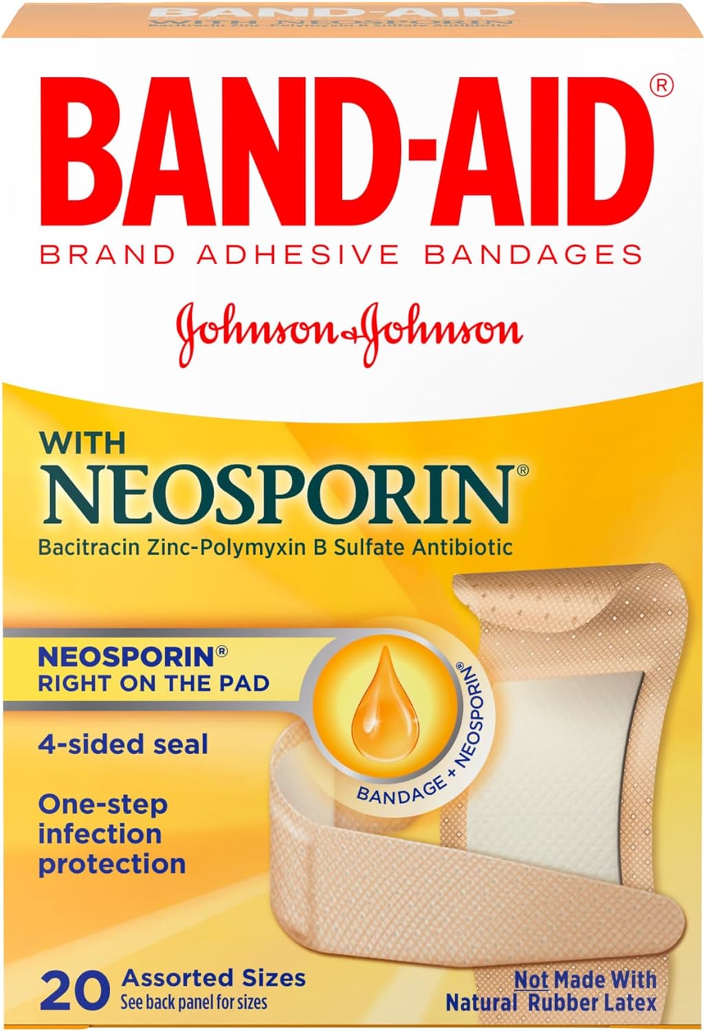 Band-Aid - 5570 Brand Bandages With Neosporin Antibiotic Ointment, Assorted Sizes, 20 Ct