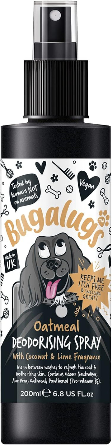 BUGALUGS Oatmeal Dog deodorant deodorising spray with Coconut & Lime scent, dog perfume spray with odour neutraliser - vegan dog cologne dog grooming odour eliminator use with oatmeal shampoo?BCLCL200
