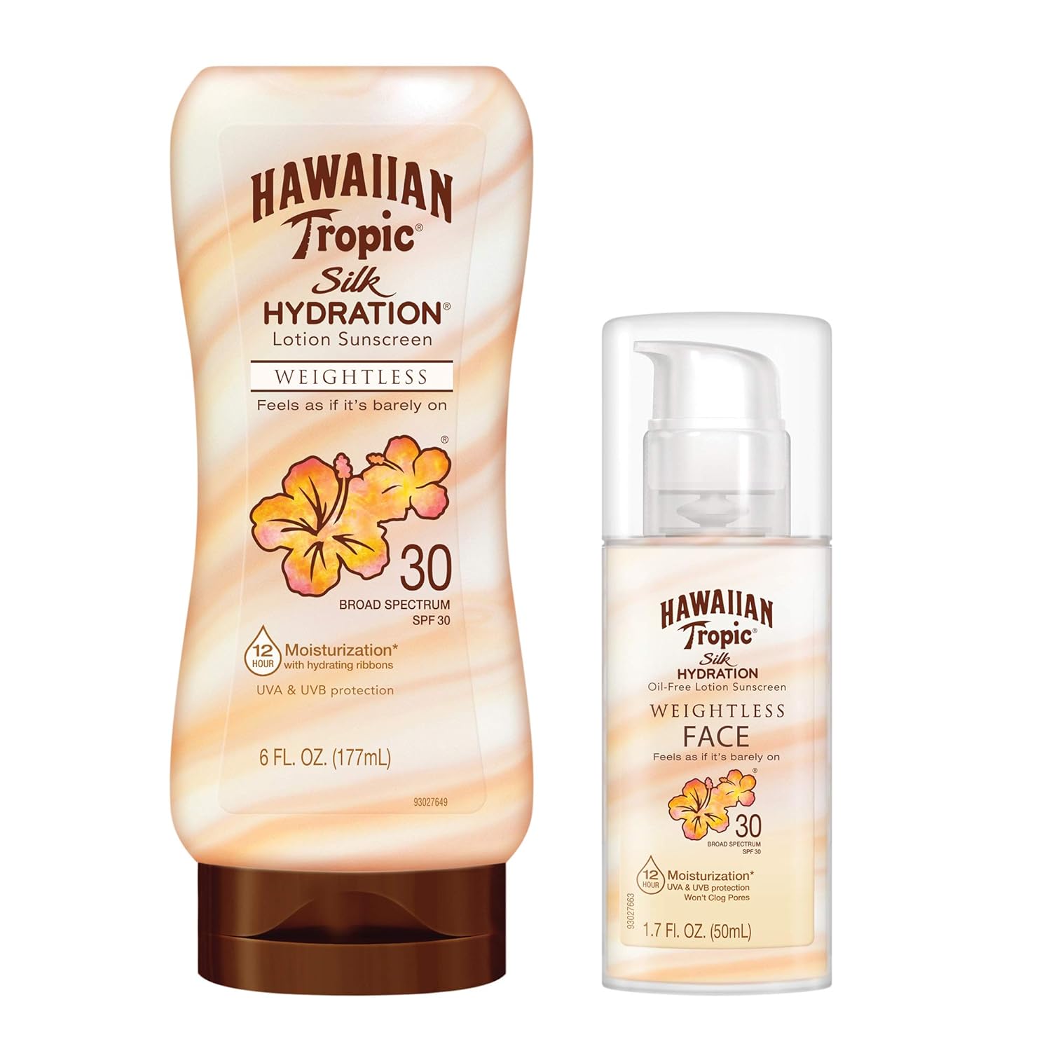 Hawaiian Tropic, Spf 30 Broad Spectrum Sunscreen, Silk Hydration Weightless Sunscreen Pack With 6Oz Sunscreen Lotion And 1.7Oz Sunscreen Face Lotion