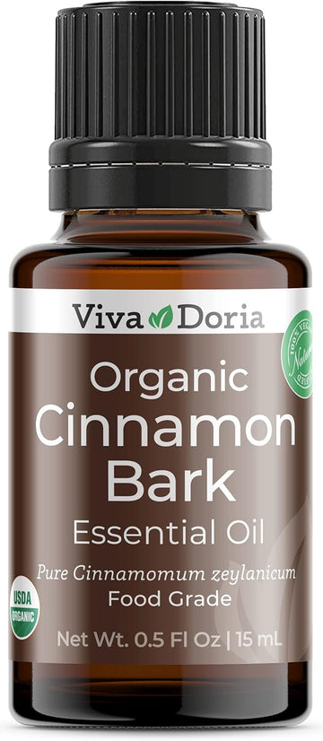 Viva Doria Organic Ceylon Cinnamon Bark Oil - 100% Pure, Natural, Undiluted, Food Grade Essential Oil, 15 Ml (0.5 Fl Oz)