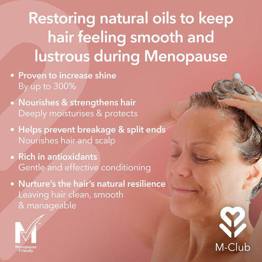 M-Club High Shine Menopause Conditioner – Hair Strengthening & Nourishing To Revilatise Menopausal Hair – Upcycled Coffee Oil For 300% More Shine – Vegan, Anti-Frizz & Eco-Friendly Formula - 250Ml