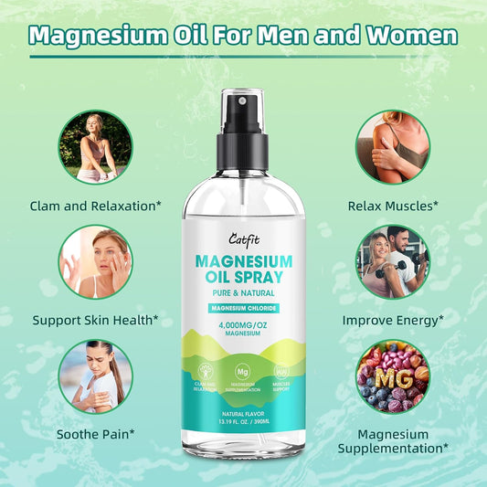Magnesium Oil Spray - Pure & Natural Chloride Oil - Topical Magnesium Spray For Feet And Sleep, Soothing Muscles, Mood Support - High Absorption -390Ml(13.19 Oz)