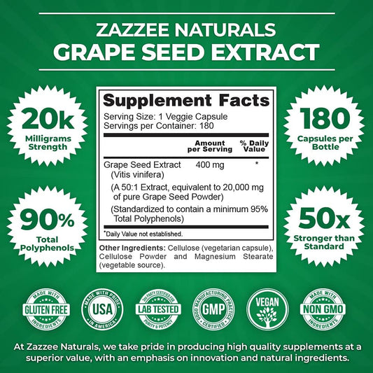 Zazzee Grape Seed Extract Capsules And Advanced Immune Support Tablets