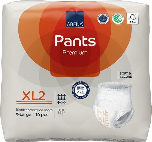 Abena Pants Premium Pull-Up Incontinence Pants, Eco-Labelled Incontinence Pants for Men & Women, Discreet, Protective, Breathable, Comfortable - XL 2, 130-170cm Waist, 1900ml Absorbency, 16PK