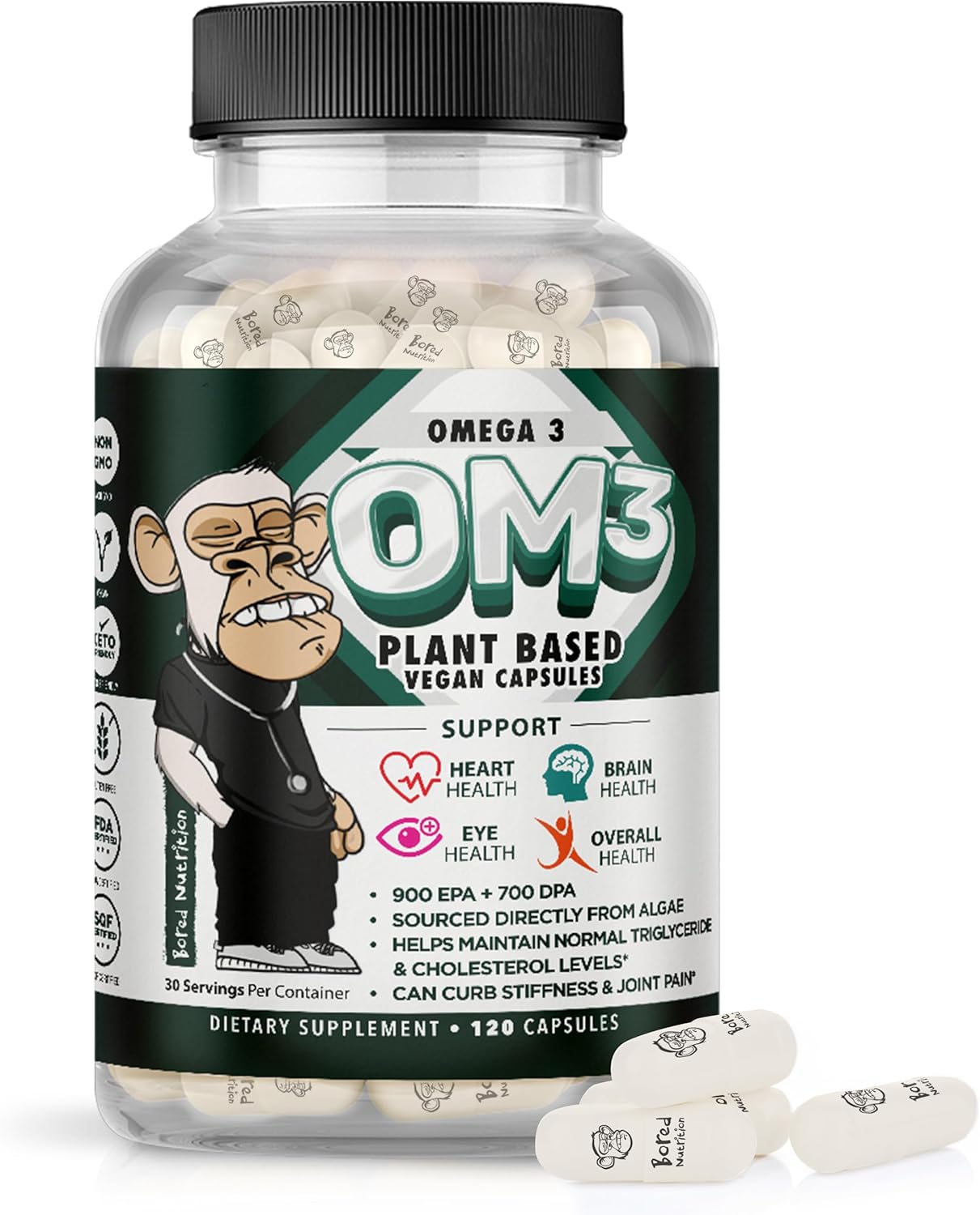 Vegan Omega 3-120 Capsules - Algae Omega 3 Supplement - Plant Based Fish Oil Alternative - Dha & Epa Supplement - Supports Heart, Brain And Joint Health - By Bored Nutrition