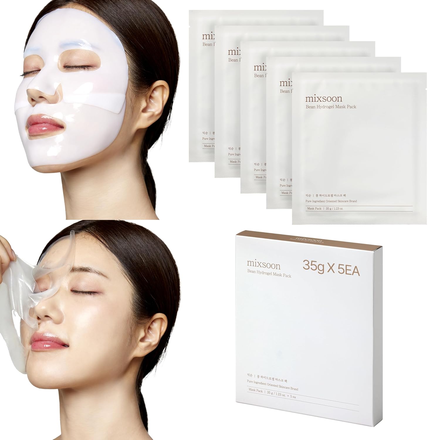 Mixsoon Hydrogel Collagen Mask (35Gx5Ea) Plant-Based Nutrition, Radiance, Hydration All-In-One Firming, Ingredients Absorbing Over Time Korean Bean Essence Korean Collagen Mask