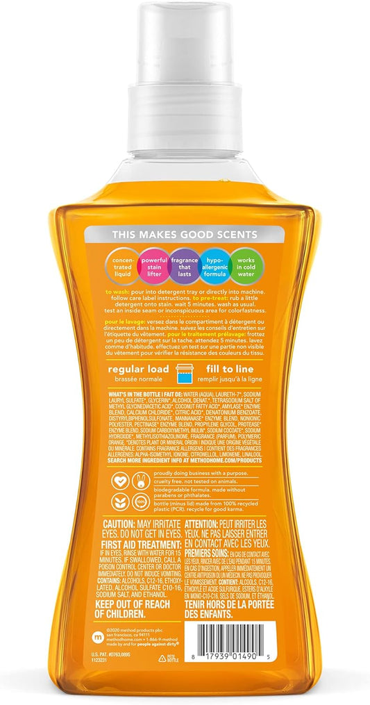 Method Liquid Laundry Detergent, Ginger Mango, 66 Loads Per Bottle, Hypoallergenic + Biodegradable Formula, Plant-Based Stain Remover, 53.5 Fl Oz (Pack of 2)