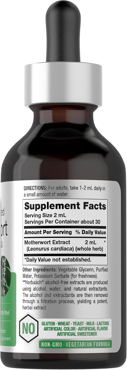 Horbäach Motherwort Herb Extract Tincture | 2 oz | Low Alcohol Liquid | Vegetarian | Leonurus Cardiaca | Non-GMO, Gluten Free