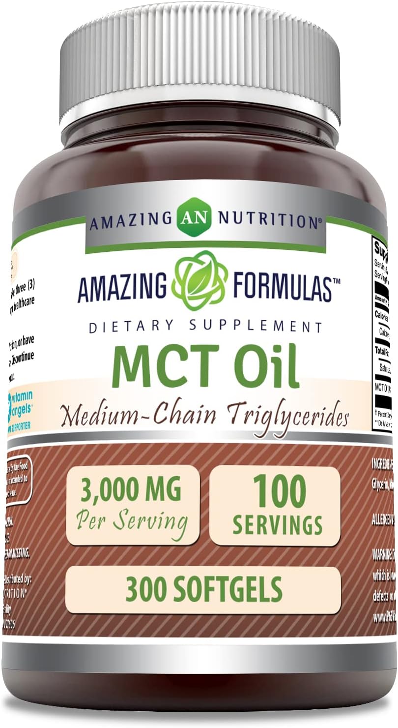 Amazing Formulas MCT Oil 1000 Mg, 300 Softgels (Non-GMO) - Supports Sustained Energy Production* -Thermogenic Metabolism Booster* -Promotes Immune Health