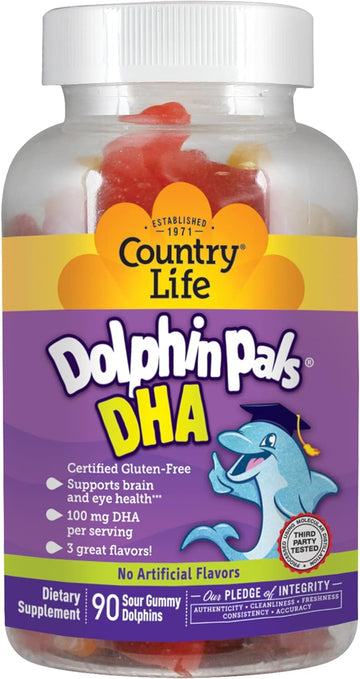 Country Life Dolphin Pals DHA Gummies for Kids, 100mg DHA, 20mg EPA, 9
