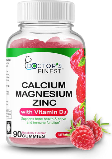 Calcium Magnesium Zinc Gummies, Gmo-Free Gluten Free, Great Taste Natural Raspberry Flavor Gummy Vitamins, 90 Gummies
