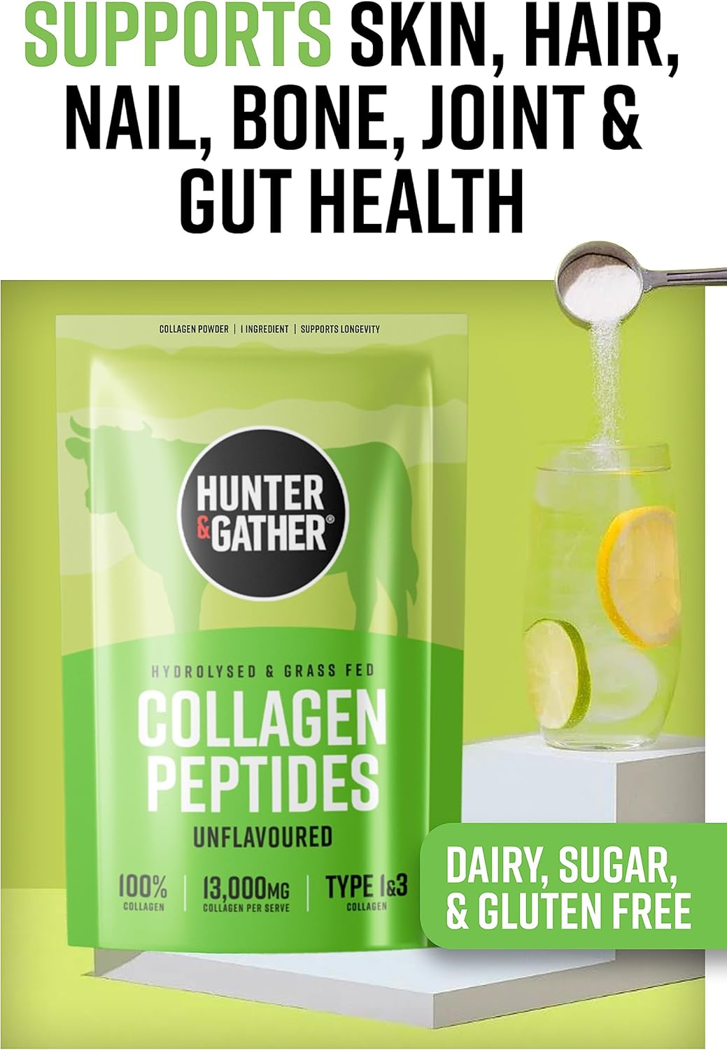 Hunter & Gather Bovine Collagen Powder 400g | Pure Unflavoured Premium Hydrolysed Bovine Collagen Peptides Powder for Hair Skin Nails Muscles | Collagen Supplements for Women and Men : Amazon.co.uk: Health & Personal Care