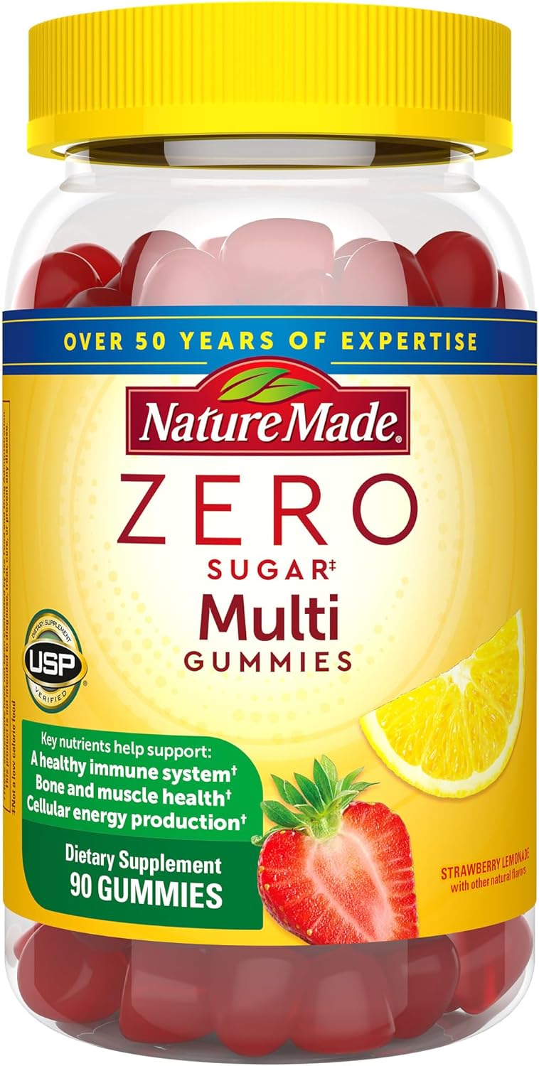 Nature Made Zero Sugar Multivitamin Gummies, Daily Nutritional Support Vitamin Supplements, 90 Sugar Free Gummies, 45 Day Supply