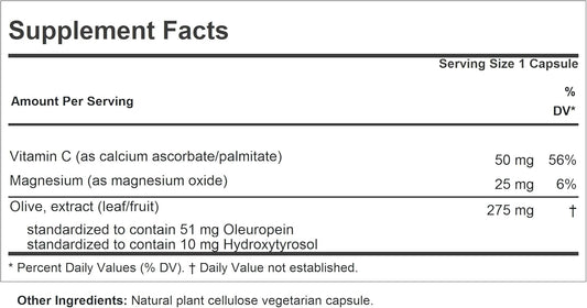 Andrew Lessman Olive Complex - 60 Capsules - Leaf And Fruit Extracts. Standardized For Oleuropein And Hydroxytyrosol To Support Cardiovascular And Immune Health. Small Easy To Swallow Capsules