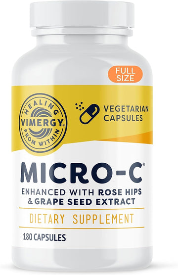 Vimergy Micro-C® Capsules, 180 Servings – 500Mg All-Natural Buffered Vitamin C With Rose Hips, Rutin, Grape Seed & Acerola Fruit Extract – Antioxidant - Supports A Healthy Immune System & Skin Health