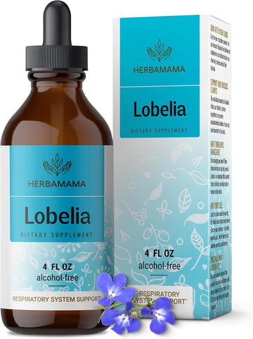 Herbamama Lobelia Tincture - Lobelia Extract Vegan Lung Cleanse Supplement - Respiratory Lung Health Support - Sugar & Alcohol-Free, 56-Day Supply