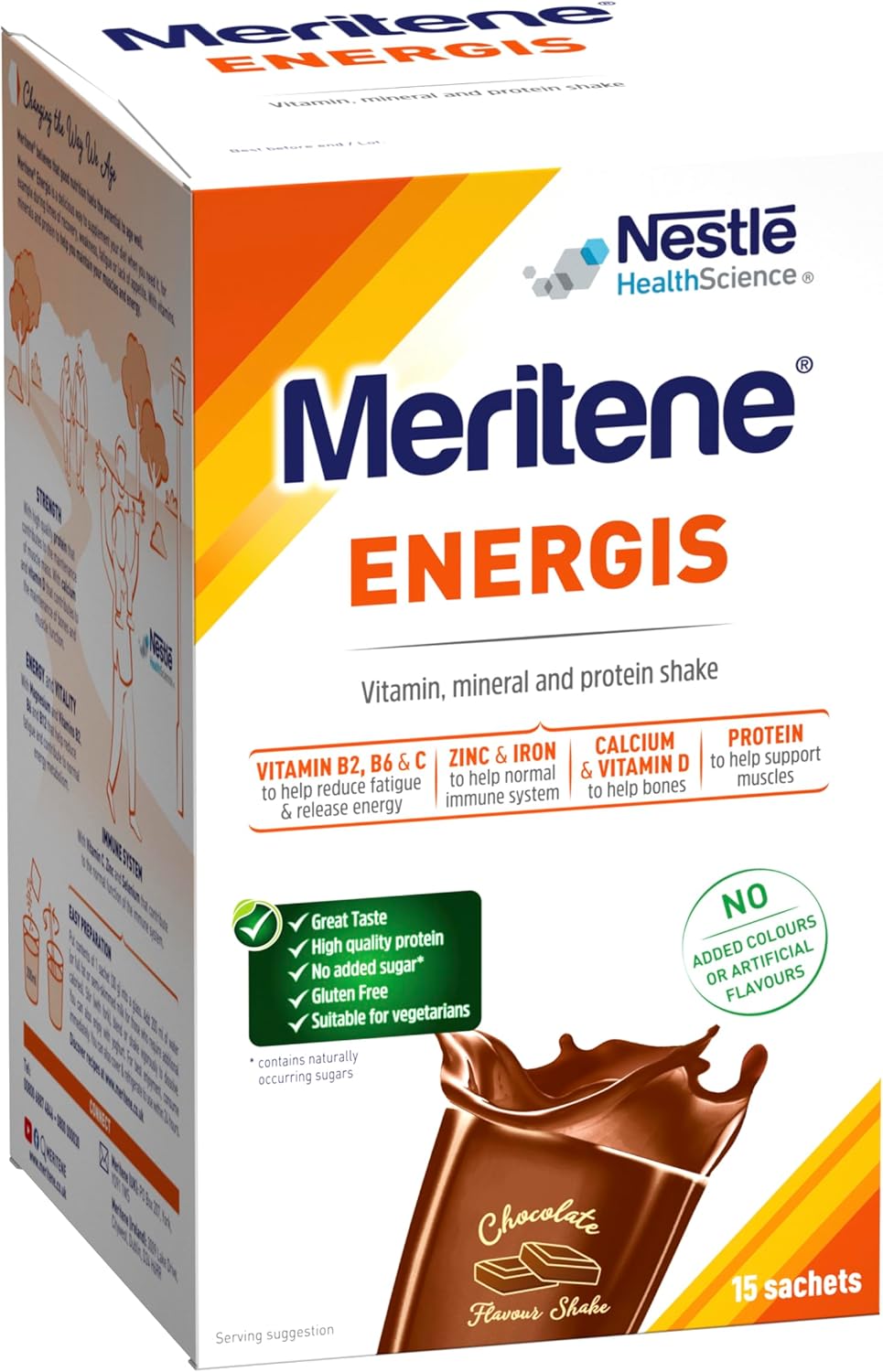 Meritene Energis Strawberry Protein Shake | 30G Powder Sachets, Pack Of 15 | Nutritional Support Mix With Proteins And Minerals | With Vitamin D, B & K