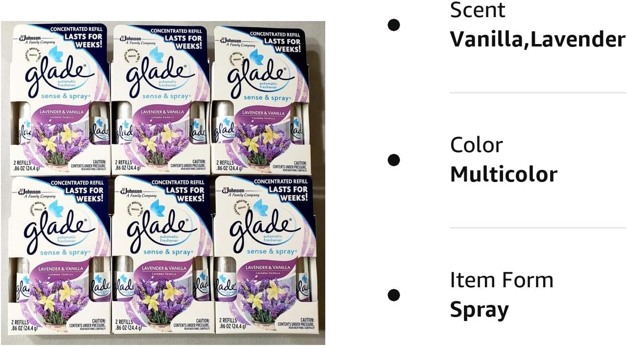 12 Glade Sense & Spray Automatic Freshener Refill Lavender & Vanilla (6 Twin Pack) : Health & Household