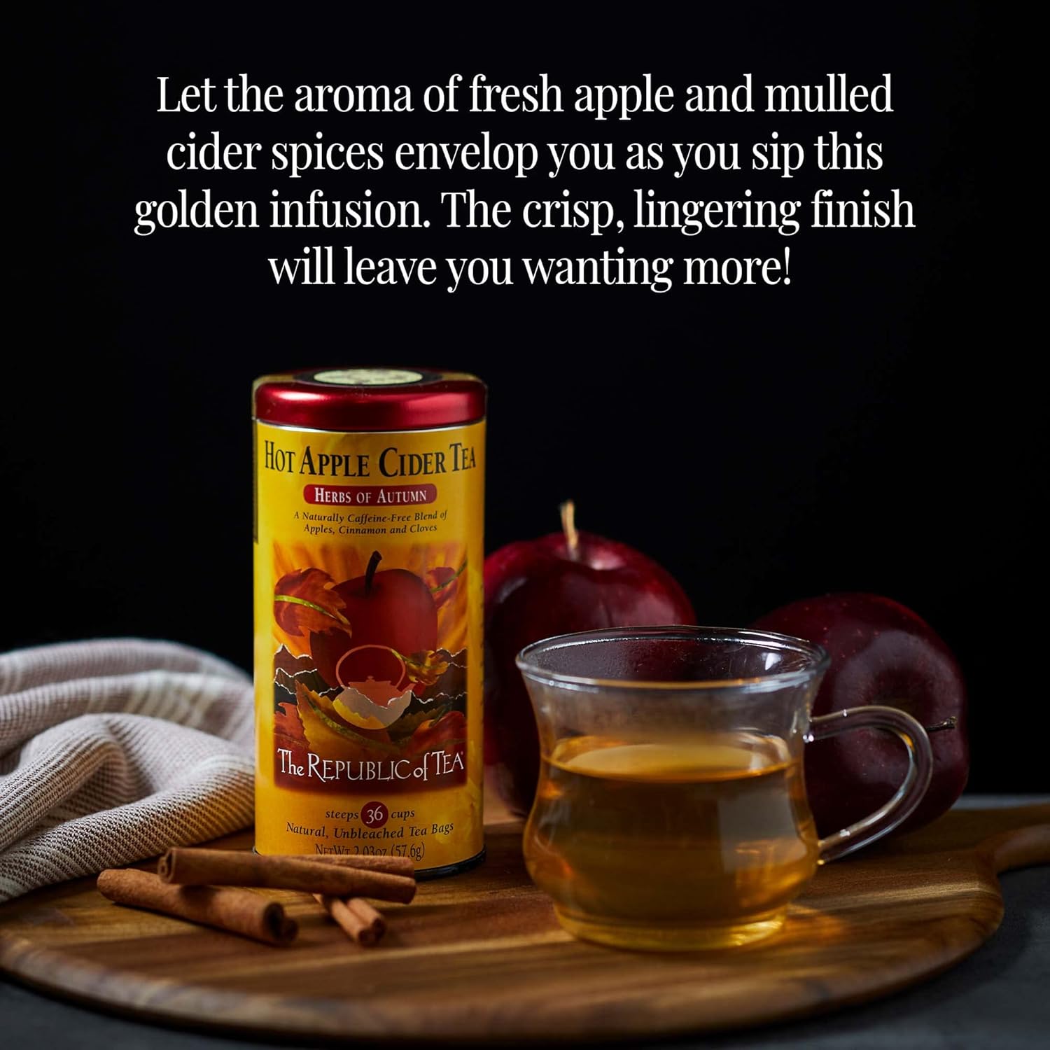 The Republic Of Tea - Hot Apple Cider Tea, 36 Tea Bags, Tin | Harvest Herbal Blend | Caffeine-Free