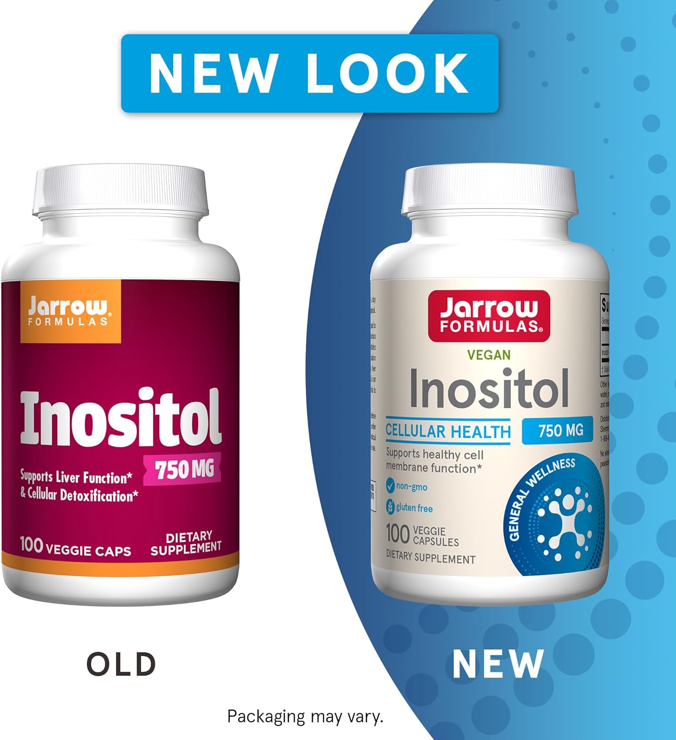 Jarrow Formulas Inositol 750 mg - 100 Veggie Capsules - Liver Support Dietary Supplement for Men & Women - Useful for Nerve Functioning & Fat Metabolism - 100 Serving (Packaging May Vary)