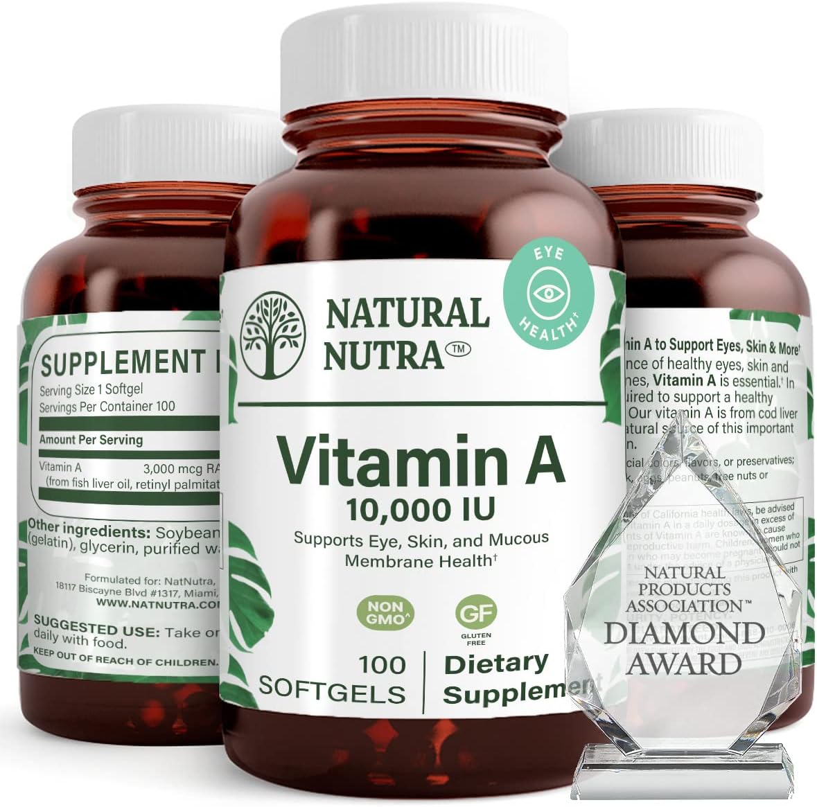 Natural Nutra Vitamin A 10,000 Iu, Dietary Supplement From Cod Liver Oil, Extra Strength For Eye, Skin, Nails Health With Omega 3, Gluten Free 100 Softgels