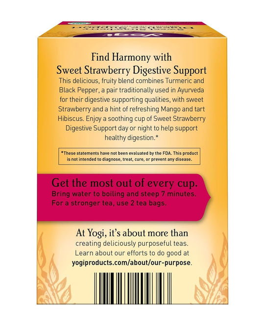 Yogi Tea Sweet Strawberry Digestive Support - 16 Tea Bags Per Pack (6 Pack) - Organic Turmeric Tea Bags - Digestive Support Tea - Includes Turmeric Root, Black Pepper, Strawberry, Mango & More