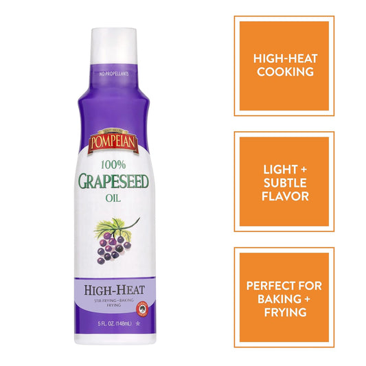 Pompeian 100% Grapeseed Oil Non-Stick Cooking Spray, Perfect For Stir-Frying, Grilling And Sauteing, Naturally Gluten Free, Non-Gmo, No Propellants, 5 Fl. Oz., Single Bottle