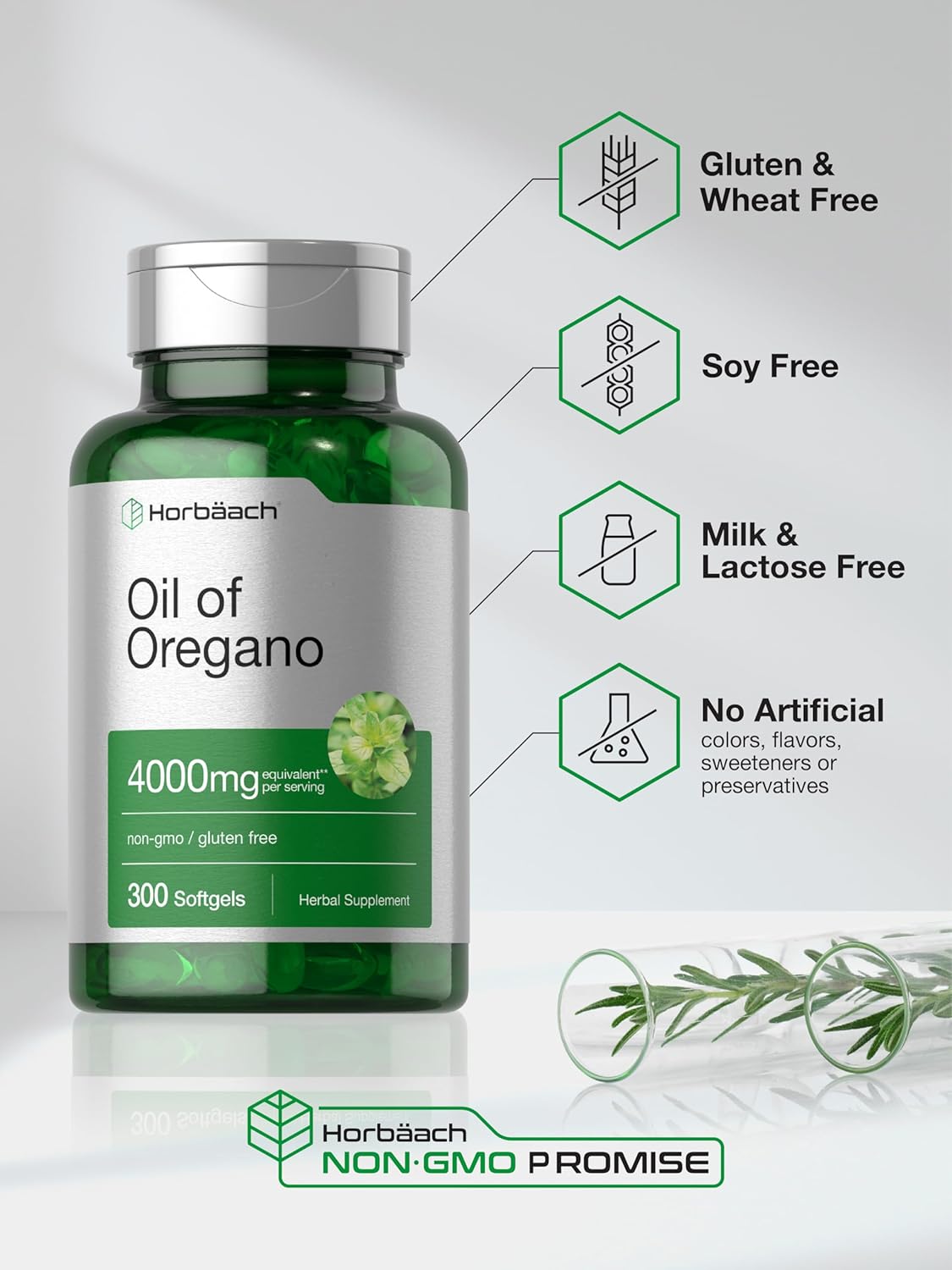 Horbäach Oregano Oil | 4000mg | 300 Softgel Capsules | Naturally Occurring Carvacrol | Non-GMO and Gluten Free Extract Formula : Health & Household