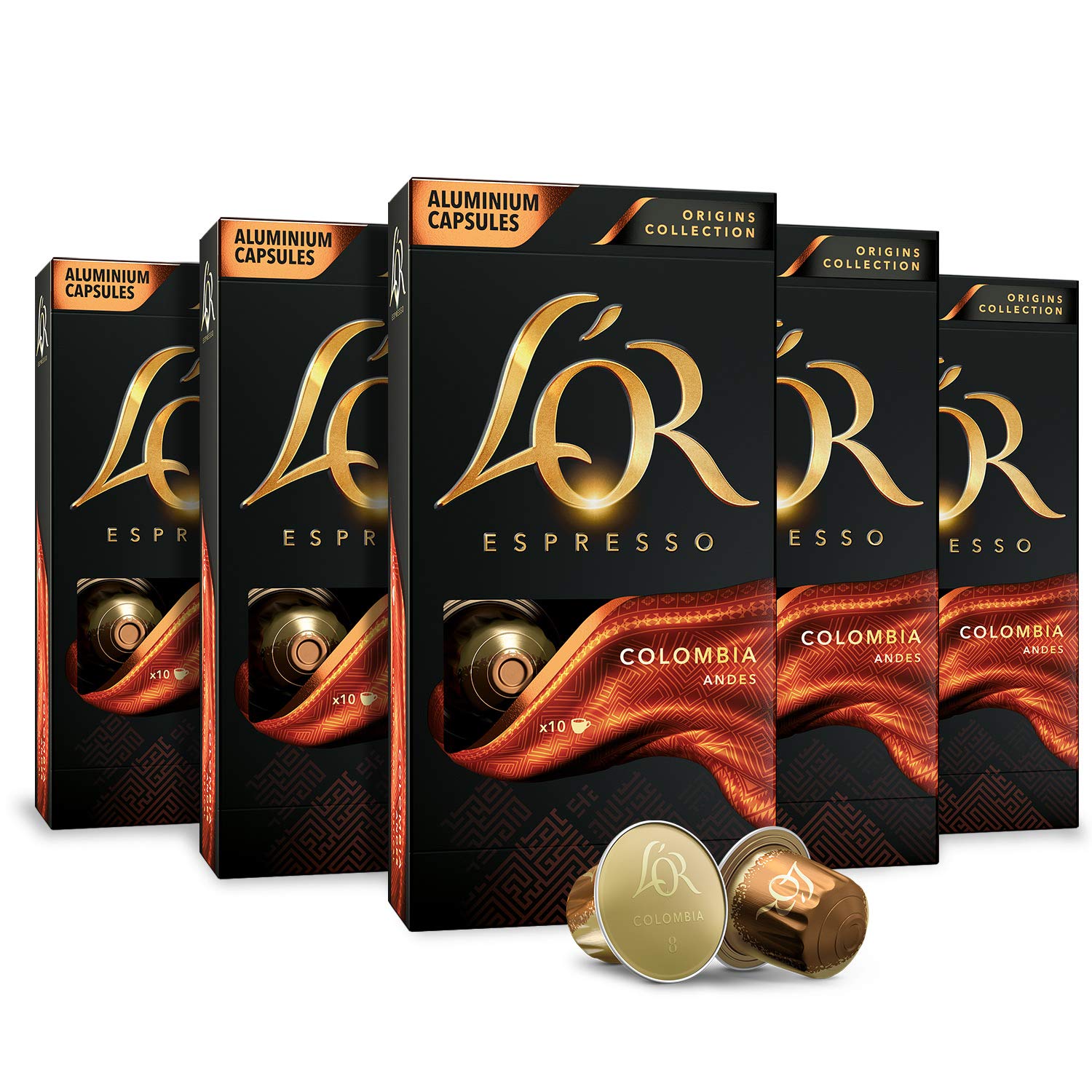 L'Or Espresso Capsules, 50 Count Colombia, Single-Serve Aluminum Coffee Capsules Compatible With The L'Or Barista System & *Nespresso Original Machines