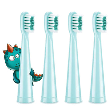 Vekkia Dragon Lord Electric Toothbrush Replacement Heads - 7X More Plaque Removal, End-Rounded 3D Curved Soft Bristles, Comfortable & Efficient Clean Teeth, Perfect for Kid Small Mouth, Blue (4 Pack)