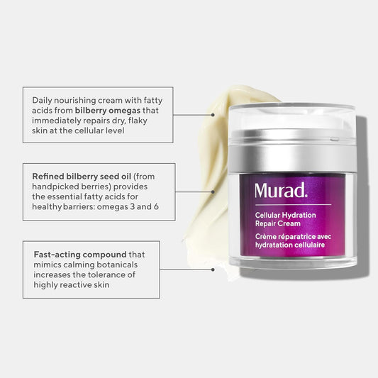 Murad Cellular Hydration Barrier Repair Cream - Nourishing Face Moisturizer Repairs Dry, Flaky Skin - Bilberry Omega Fatty Acids And Soothing Allantoin Restores Bounce & Radiance - 1.7 Fl Oz